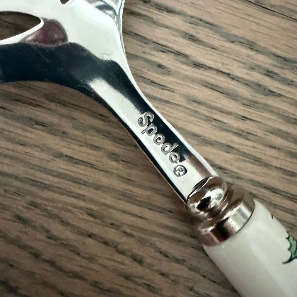Spode Christmas Tree Slotted Serving Spoon Ceramic Handle Stainless Steel Head